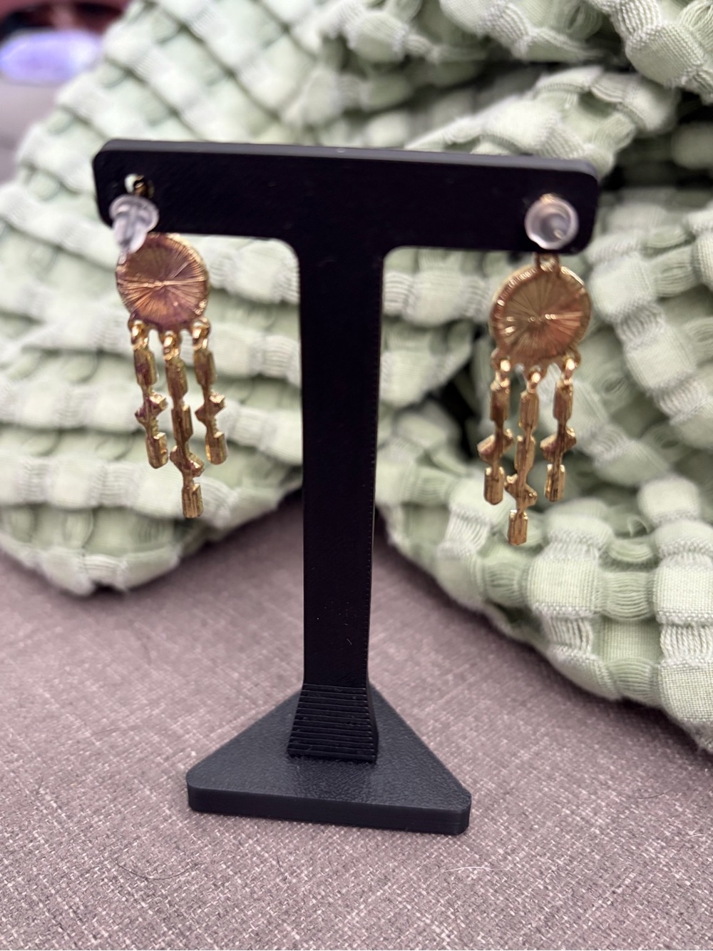 Crystal Cross Chandelier Earrings Gold Tone Statement Dangles - Picture 3 of 3